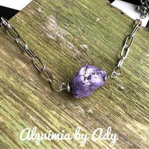 JEWELED  CHUNKY PURPLE TURQUOISE MAXIMALIST SHORT NECKLACE